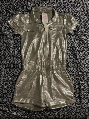 MIA Silver Metallic Short Romper with Zip Front